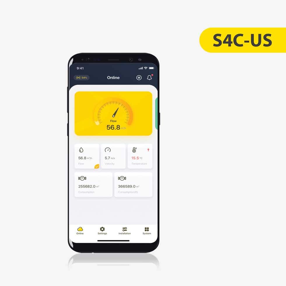 App per smartphone S4C-US per misuratore di portata a ultrasuoni