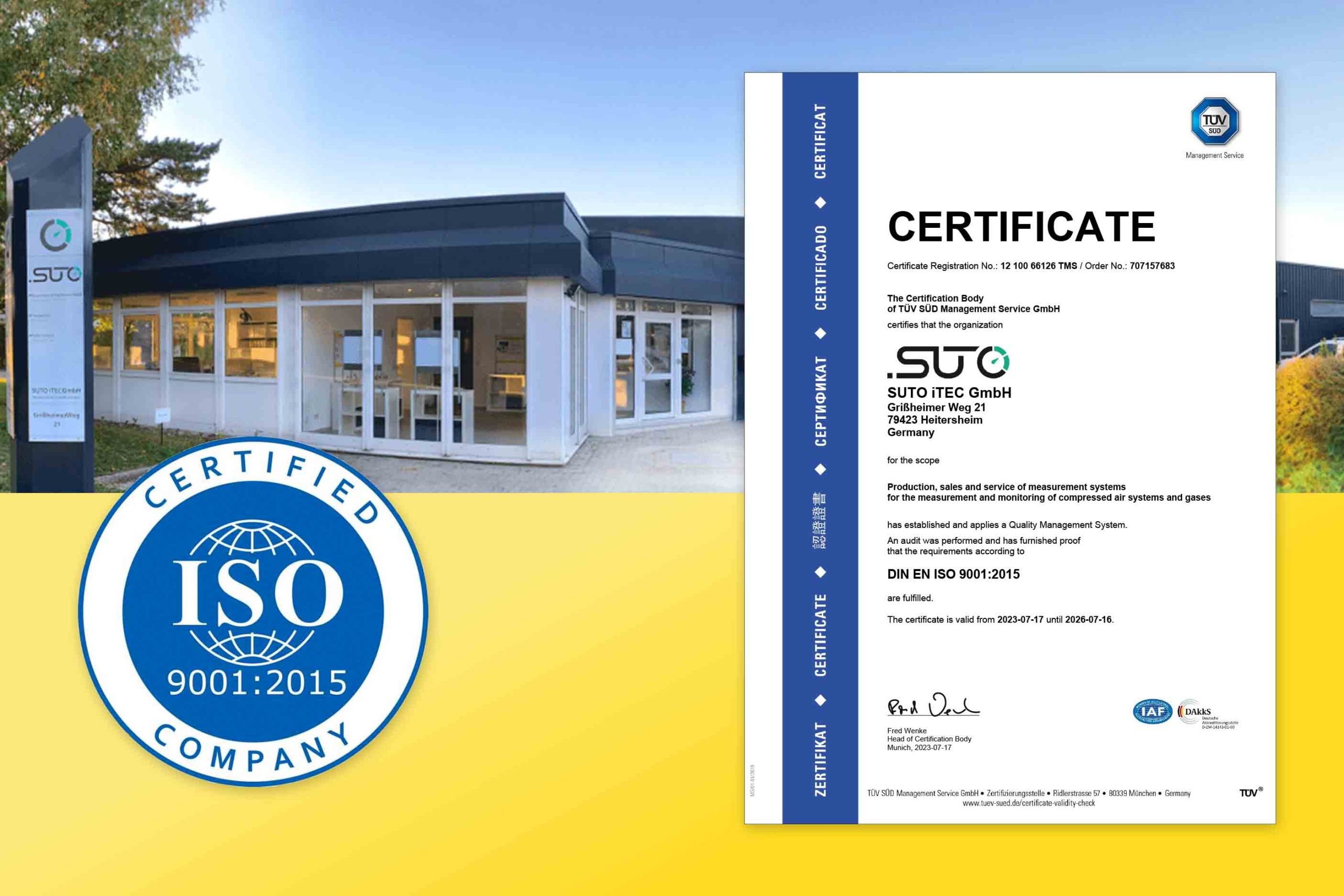 SUTO iTEC Headquaters v Německu získává certifikaci ISO 9001:2015